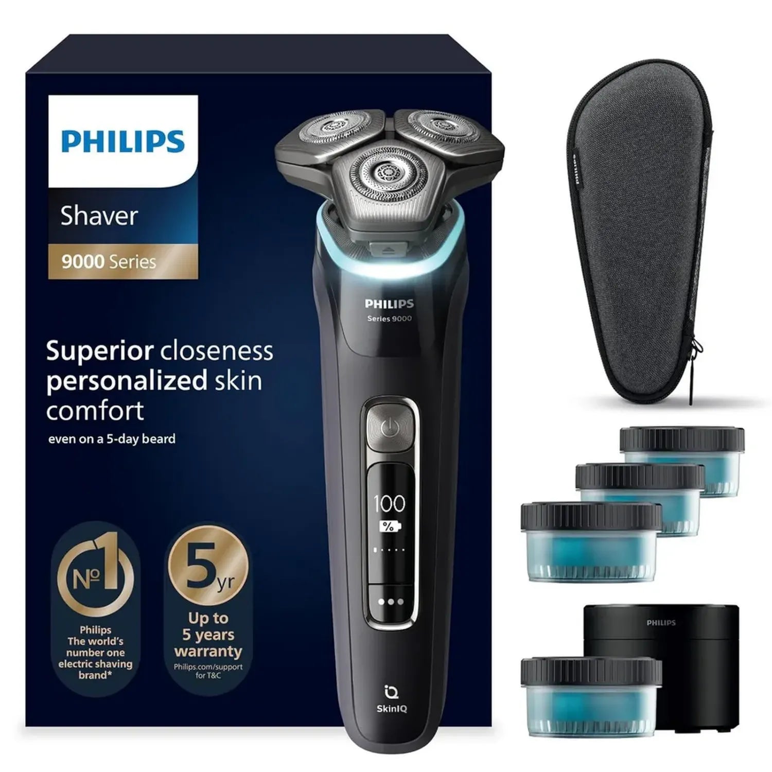 Philips S9000 Elektrischer Rasierer für Männer, SkinIQ, mit Barttrimmer und Reinigungsstation