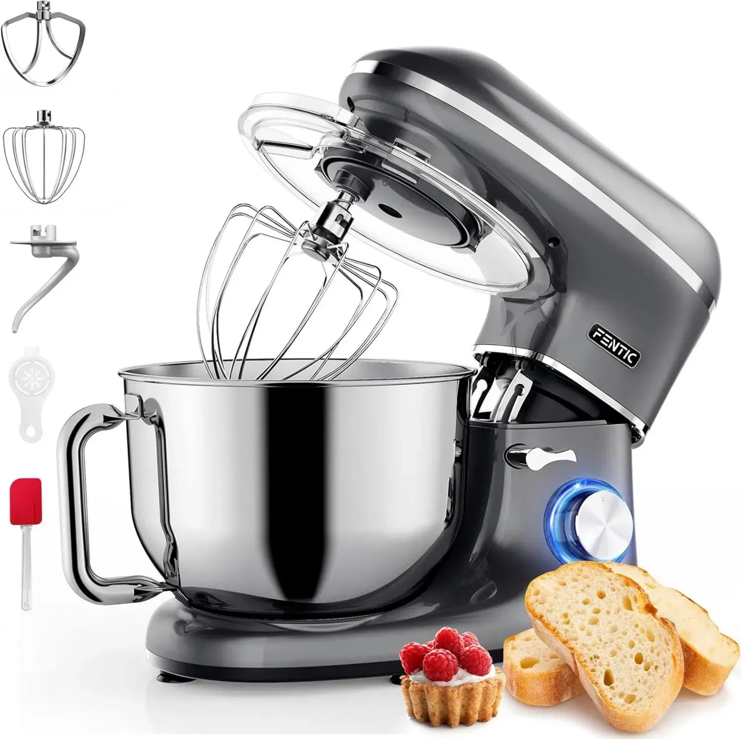 Leistungsstarke Küchenmaschine 2000W mit 6,2L Edelstahlschüssel und Zubehör, anthrazit