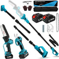 Multifunktionale 4-in-1 Akku-Gartengerät: Hochentaster, 6-Zoll Mini-Kettensäge, Elektrische Astschere, Teleskop-Astsäge - Mit 2x 4000mAh Akkus und Ladegerät