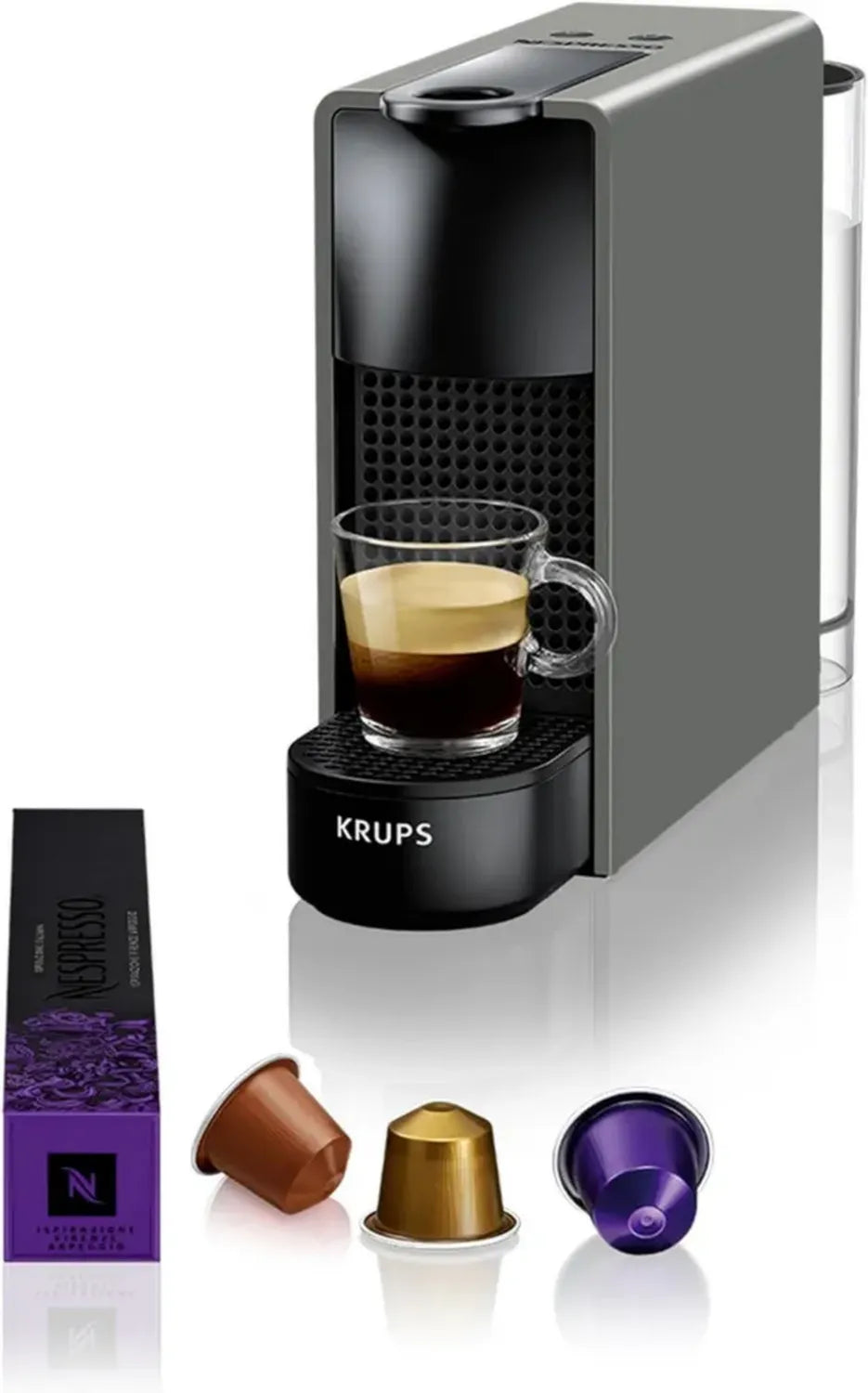 Krups Nespresso Essenza Mini, 19-Bar-Kapselmaschine, Energiesparmodus, Grau, 0,6L