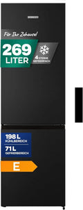 Heinrich's Kühl-Gefrierkombination, 269L Gesamtvolumen, leise 39 dB, wechselbarer Türanschlag, Edelstahl-Schwarz
