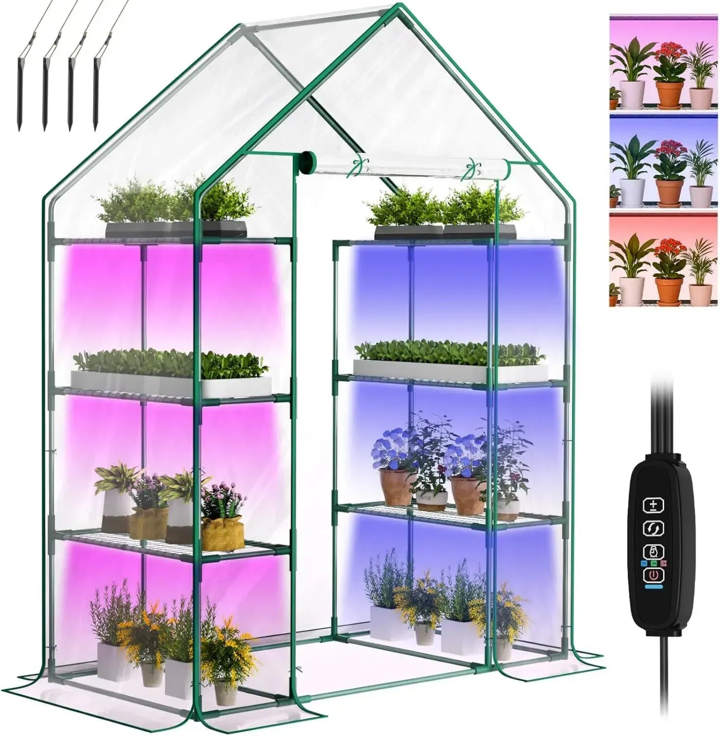 SUNYRISY Kompaktes Gewächshaus mit LED-Wachstumslicht, 4-stöckig, Ideal für Tomaten und Balkonpflanzen