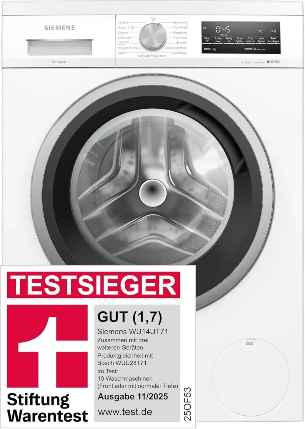 Siemens iQ500 Unterbau-Waschmaschine 8 kg, 1400 U/min, Antiflecken-System, smartFinish, speedPack L, Nachlegefunktion