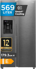 Midea Side-by-Side Kühlschrank 569L mit Wasserspender, NoFrost, Edelstahl, Multi AirFlow