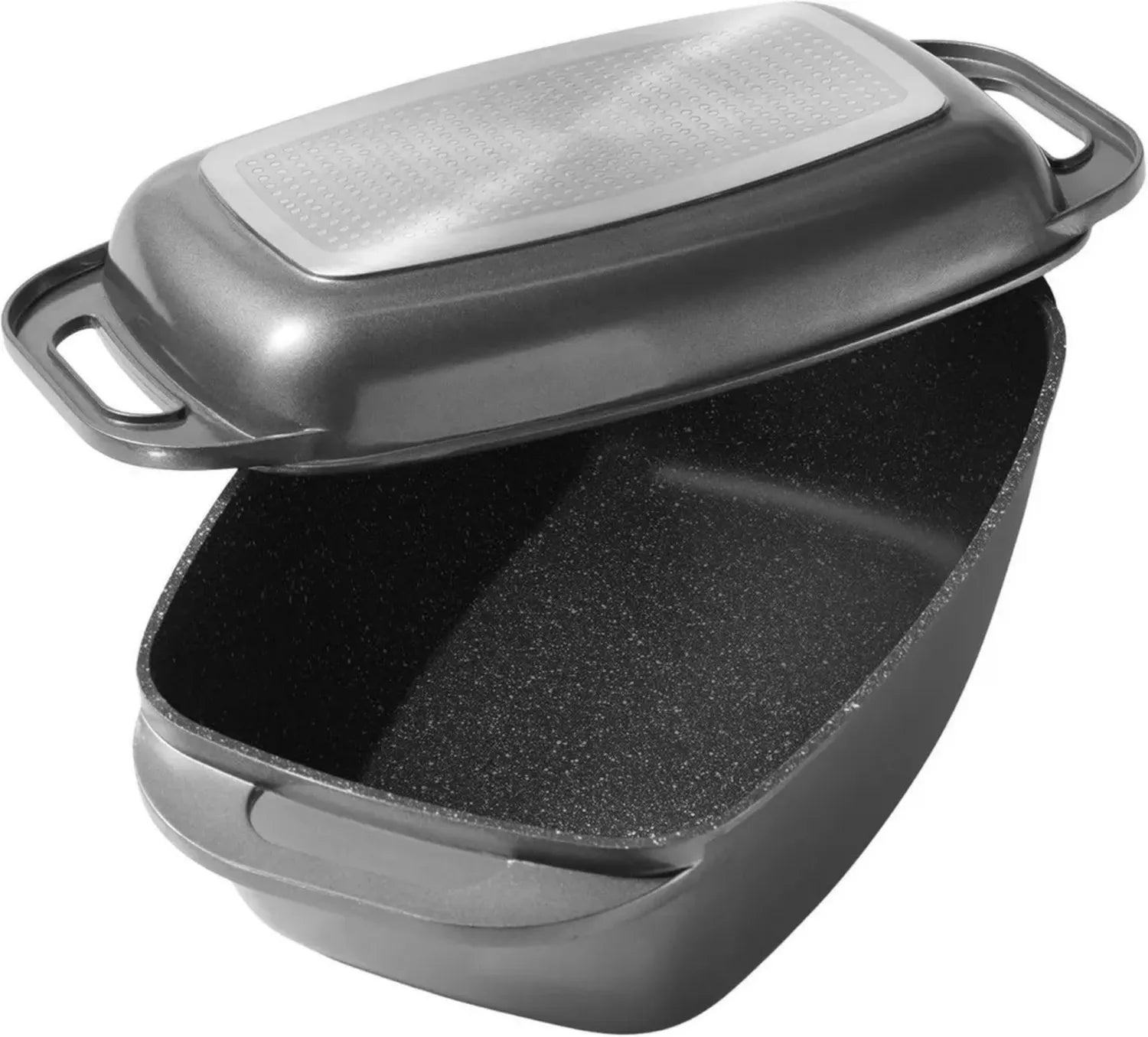 STONELINE Aluguss-Bräter mit Deckel 43x26 cm, 8,4 L, für Induktion und Backofen geeignet, als Auflaufform nutzbar, antihaftbeschichtet, grau