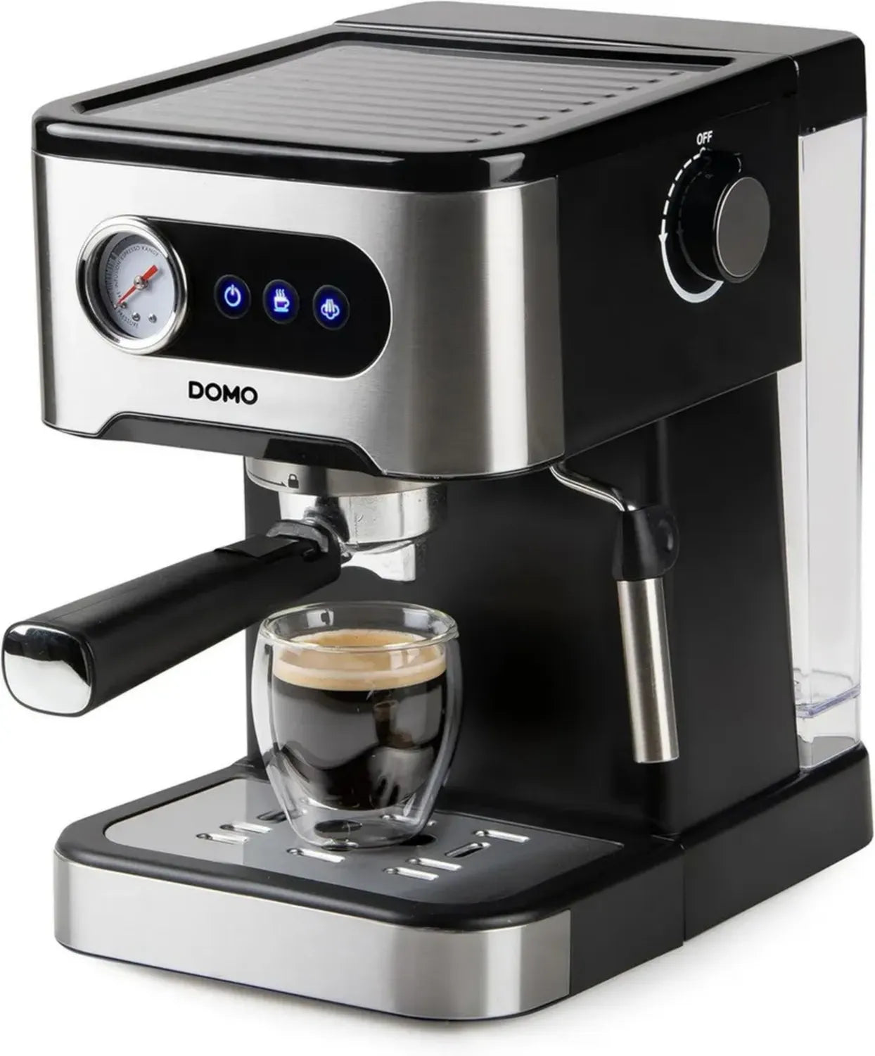 DOMO Hochleistungs-Espressomaschine 20 Bar mit Milchaufschäumer Edelstahl/Schwarz