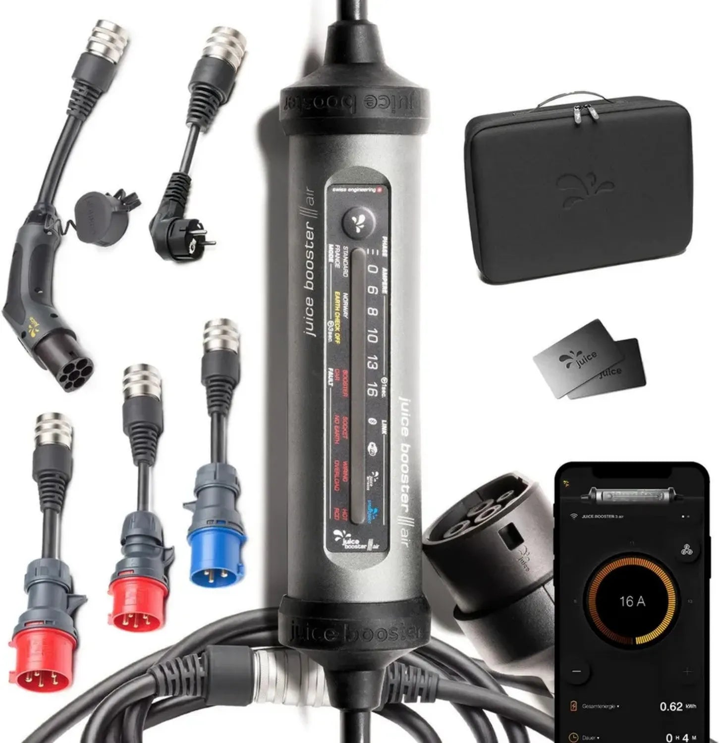 Juice Booster 3 air – Tragbare Wallbox 11 kW, App-Steuerung & RFID, Wasserfest & Robust – Hergestellt in Deutschland